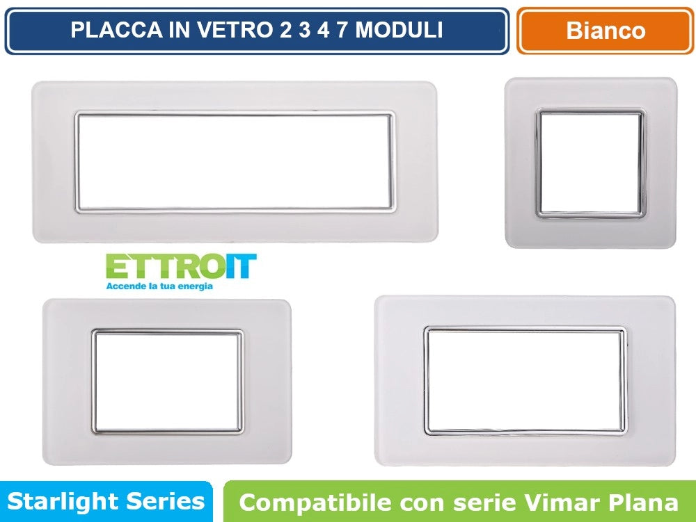 ETTROIT PLACCA IN VETRO COLORE BIANCO COMPATIBILE CON SERIE VIMAR PLANA - Numero Moduli:3 Moduli