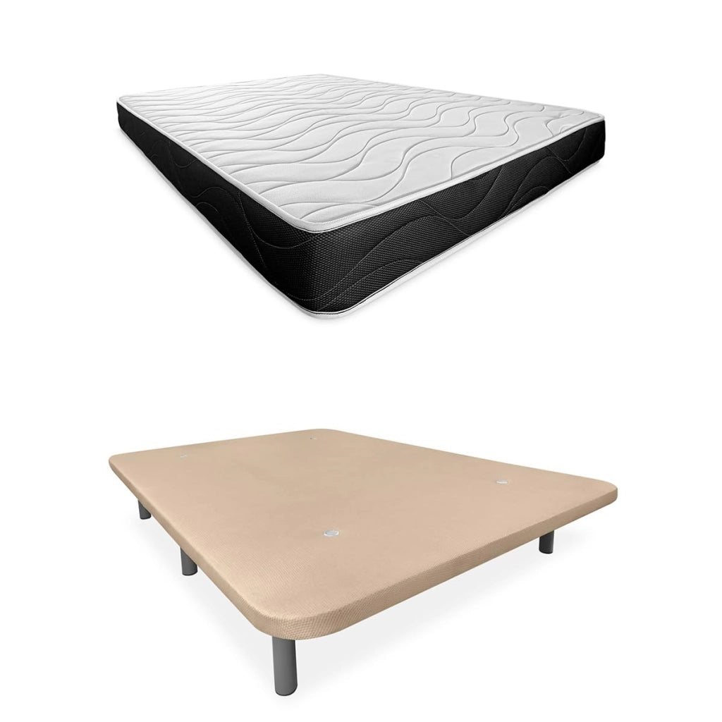 Letto completo 135x190 cm con materasso reversibile, color beige