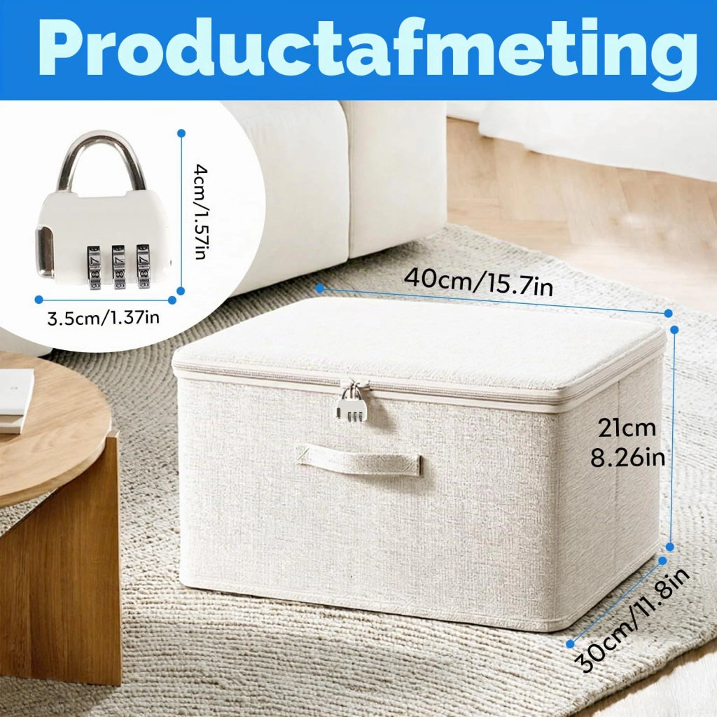 Contenitore di stoccaggio con serratura a combinazione, 40x30x21 cm, color beige, pieghevole