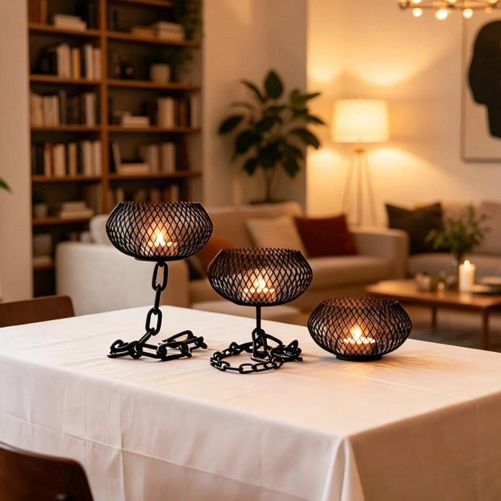 Set di candelabri per candele cilindriche, 3 pezzi, colore nero, 11,2 cm