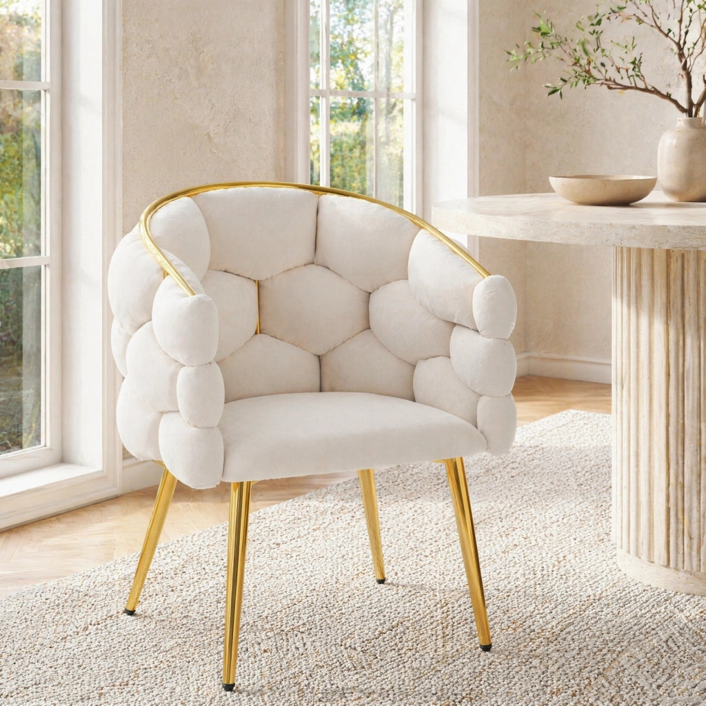 Set di 6 sedie da pranzo in velluto beige con schienale dorato