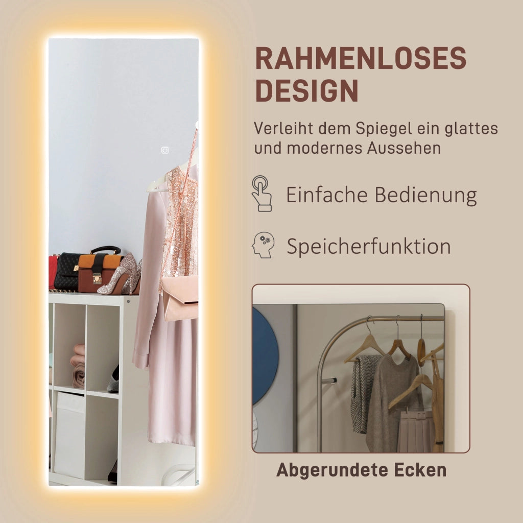 Specchio intero corpo 40x120 cm, da terra e parete, senza cornice, con luce LED e controllo touch, per camera da letto e soggiorno