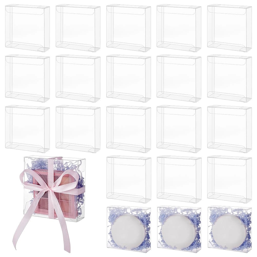 50 scatole regalo trasparenti in PVC, dimensioni 9x9x3 cm