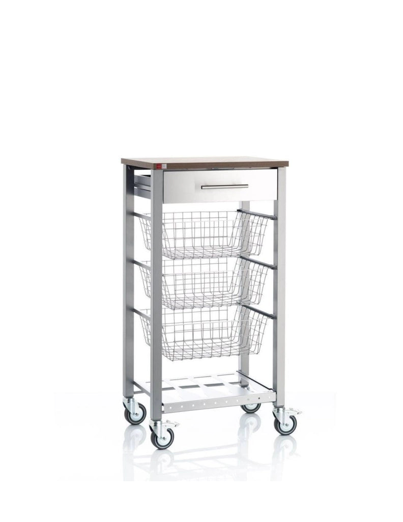 Carrello da cucina ONDA ALUMINIUM con ruote e 3 cestelli