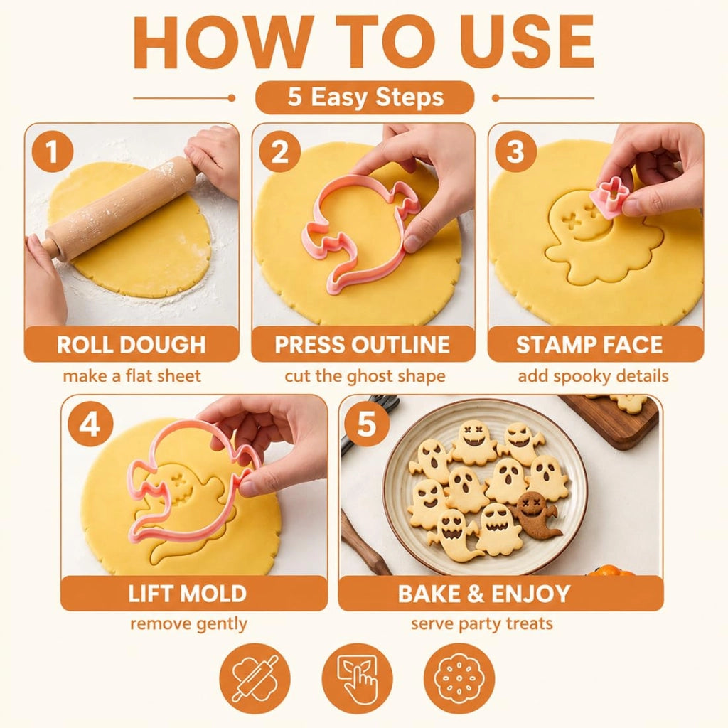 Set di formine per biscotti a tema Halloween, 10 pezzi, in plastica, stampate in 3D