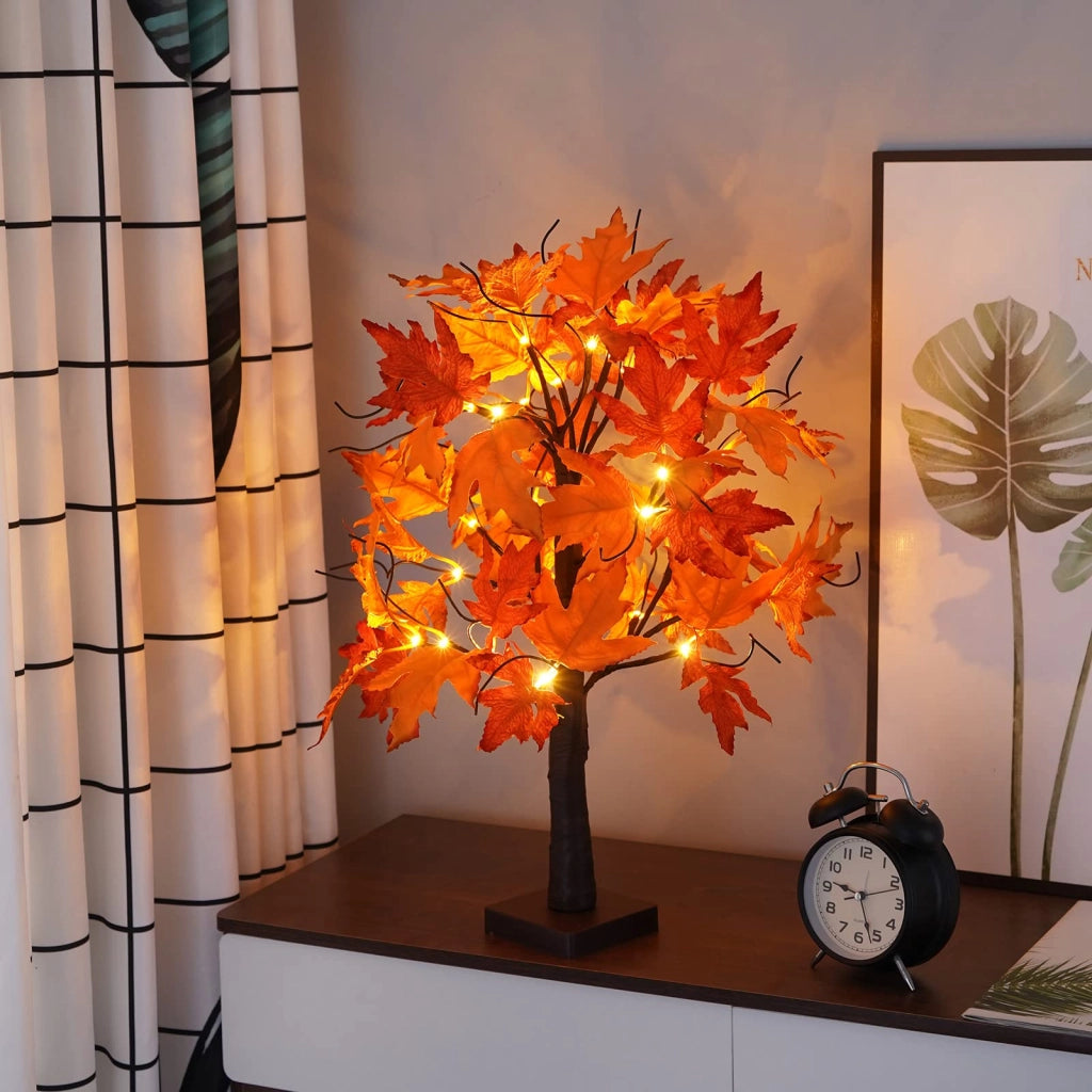 Lampada a forma di albero di acero, 24 LED, 60 cm, luce bianco caldo, alimentazione USB/batterie