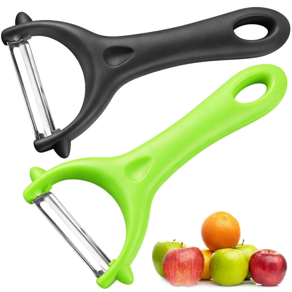 Set da 2 pelapatate a forma di "Y", neri e verdi, ergonomici, con lama affilata