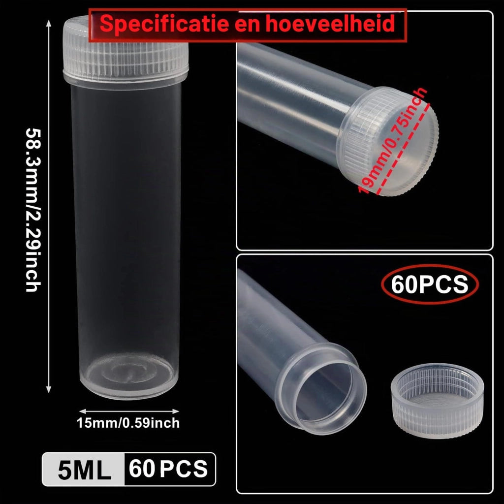 60 provette trasparenti in plastica da 5 ml, con scala graduata