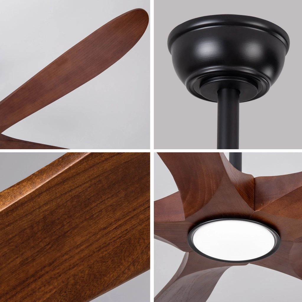 Ventilatore da soffitto con luce regolabile e pale in legno massello