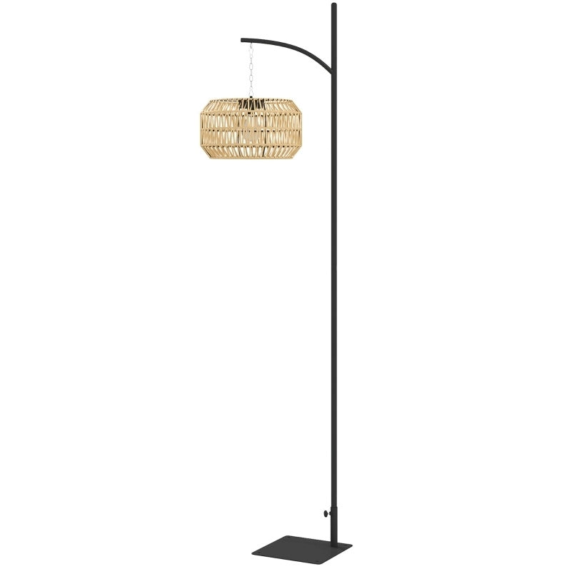 Lampada solare da terra IVMEU ad arco per giardino, paralume in rattan PE giallo, 178 cm, luce calda 2500 K, IP44