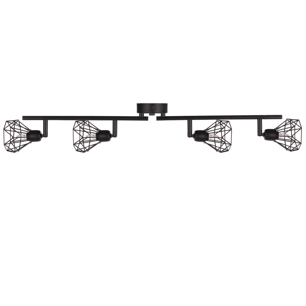 lampadario Nero Metallo 4 Luci Gabbia Paralumi Bracci Orientabili Moderna