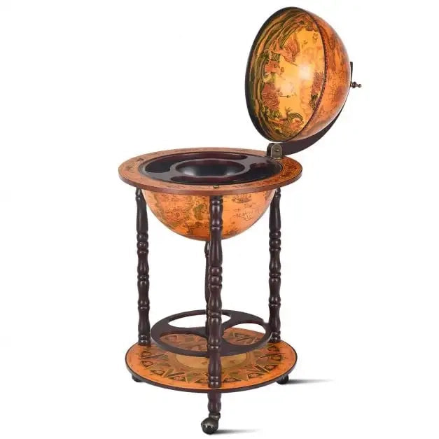 Mappamondo Bar Portabottiglie con 3 Ruote Mobile Bar Vintage per Vino e Liquori Carrello per Soggiorno e Salotto Facile da Montare