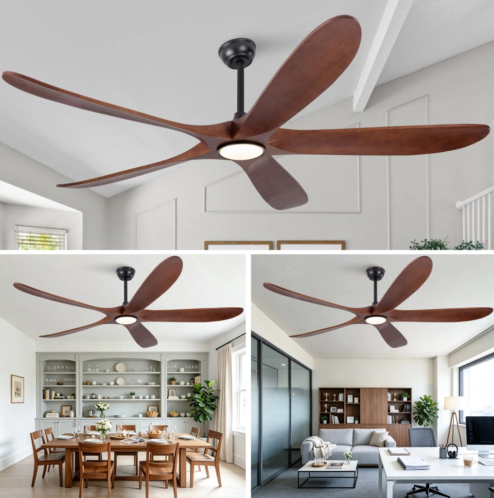 Ventilatore da soffitto con luce regolabile e pale in legno massello