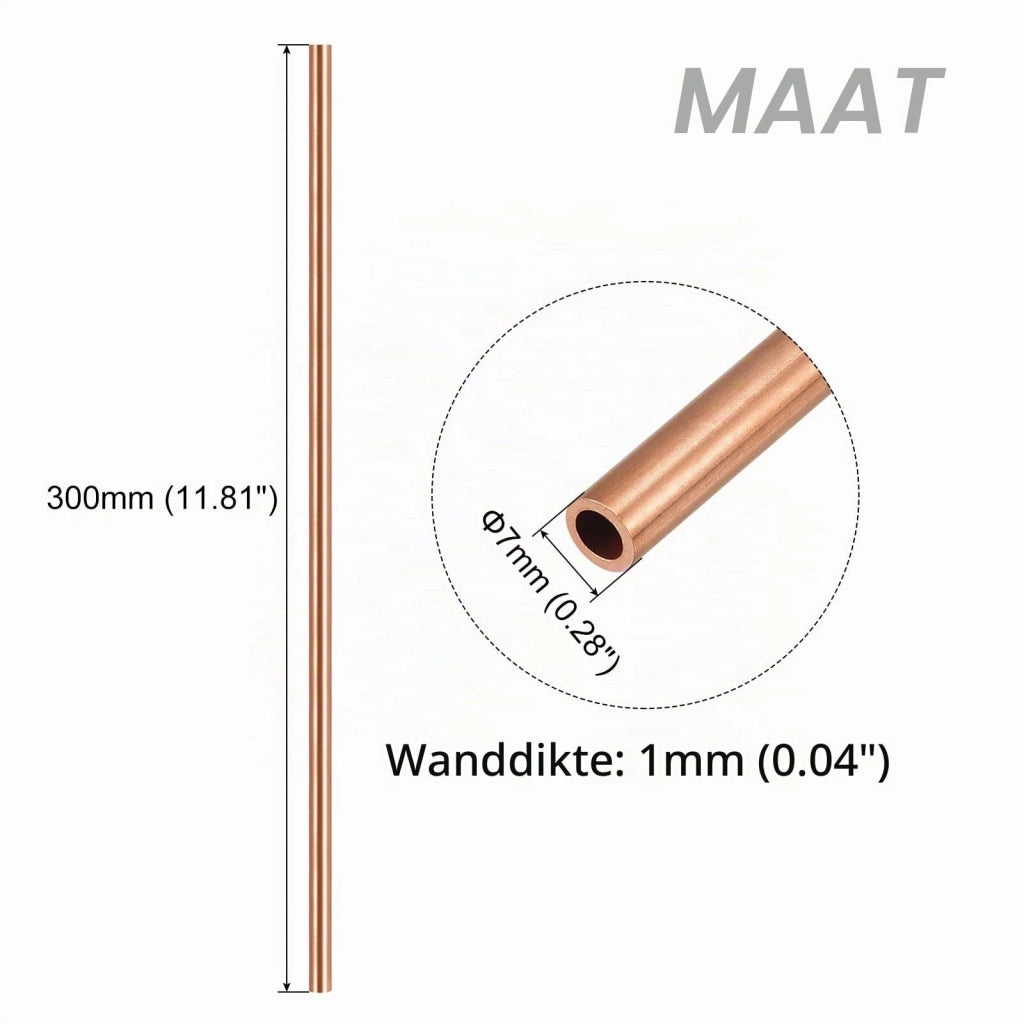 Tubo di rame, diametro esterno 7 mm, spessore parete 1 mm, lunghezza 300 mm, dritto, 1 pezzo