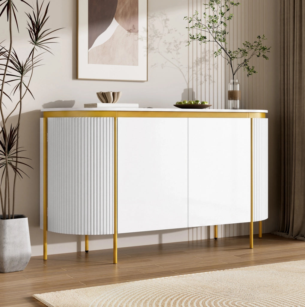 Credenza ovale bianca in MDF con 4 ante e passacavi
