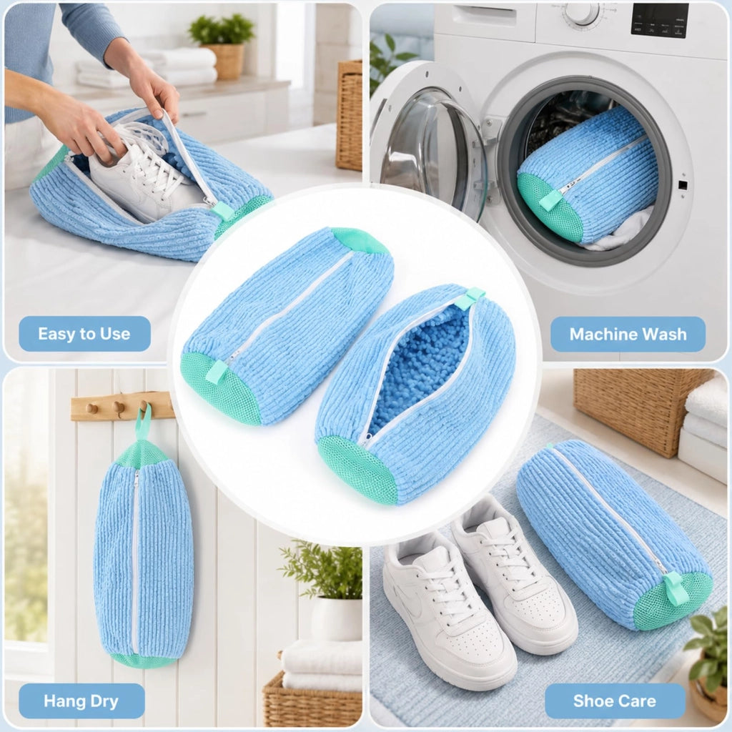 Sacchetti per scarpe, 2 pezzi, blu, con rete protettiva e chiusura a zip