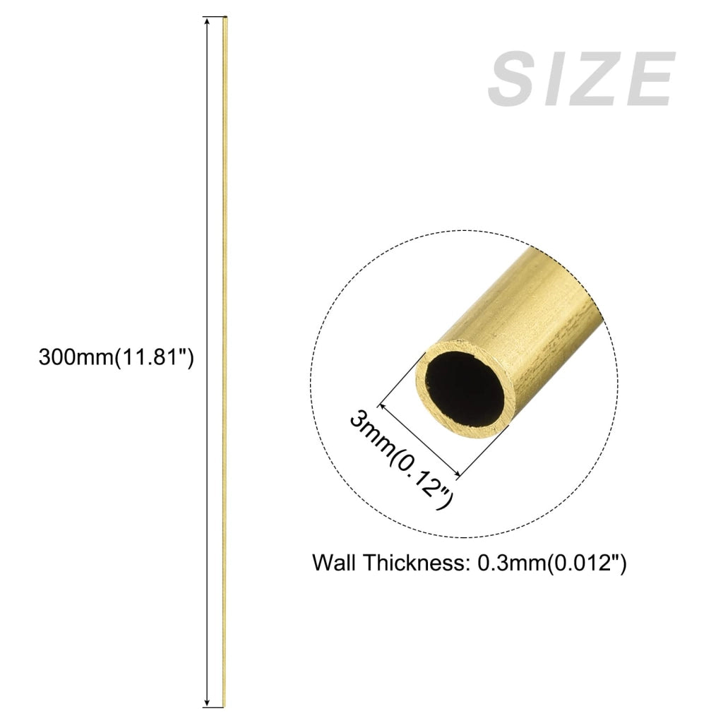 Tubo di ottone, dimensioni 3x0,3x300 mm, confezione da 4 pezzi, color oro