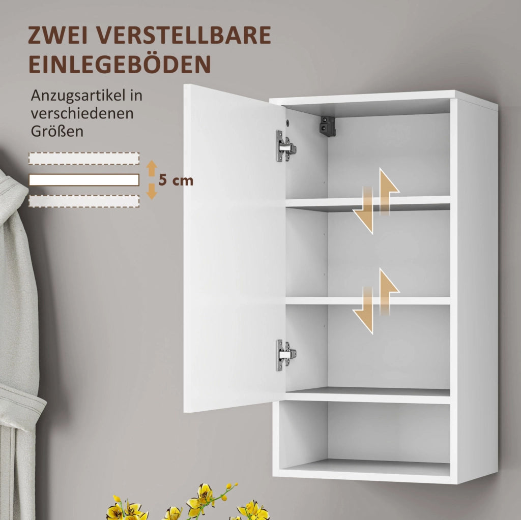 Mobiletto da Parete Bianco con Ante, Mensole Regolabili 40x27x77 cm per Bagno e Cucina