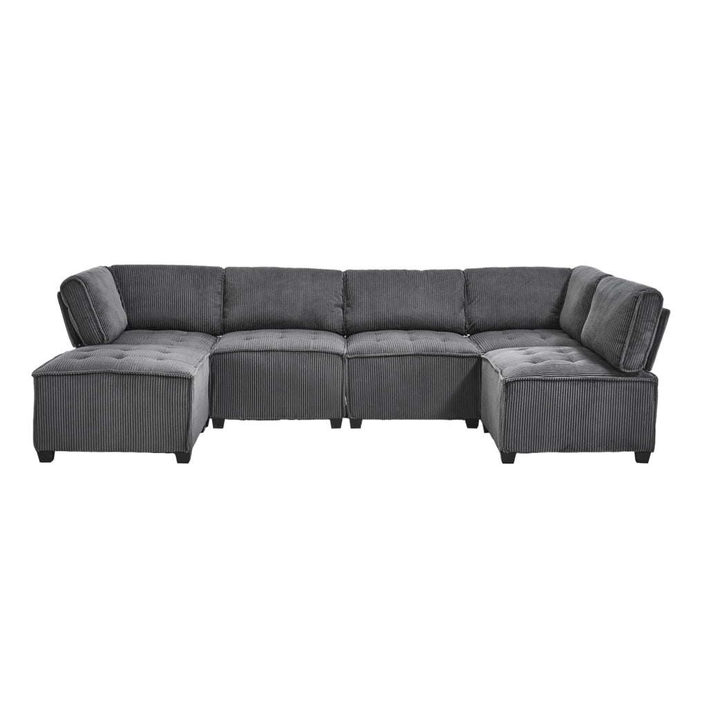Divano modulare a 6 posti in velluto a coste grigio, 308 x 154 x 81,99 cm