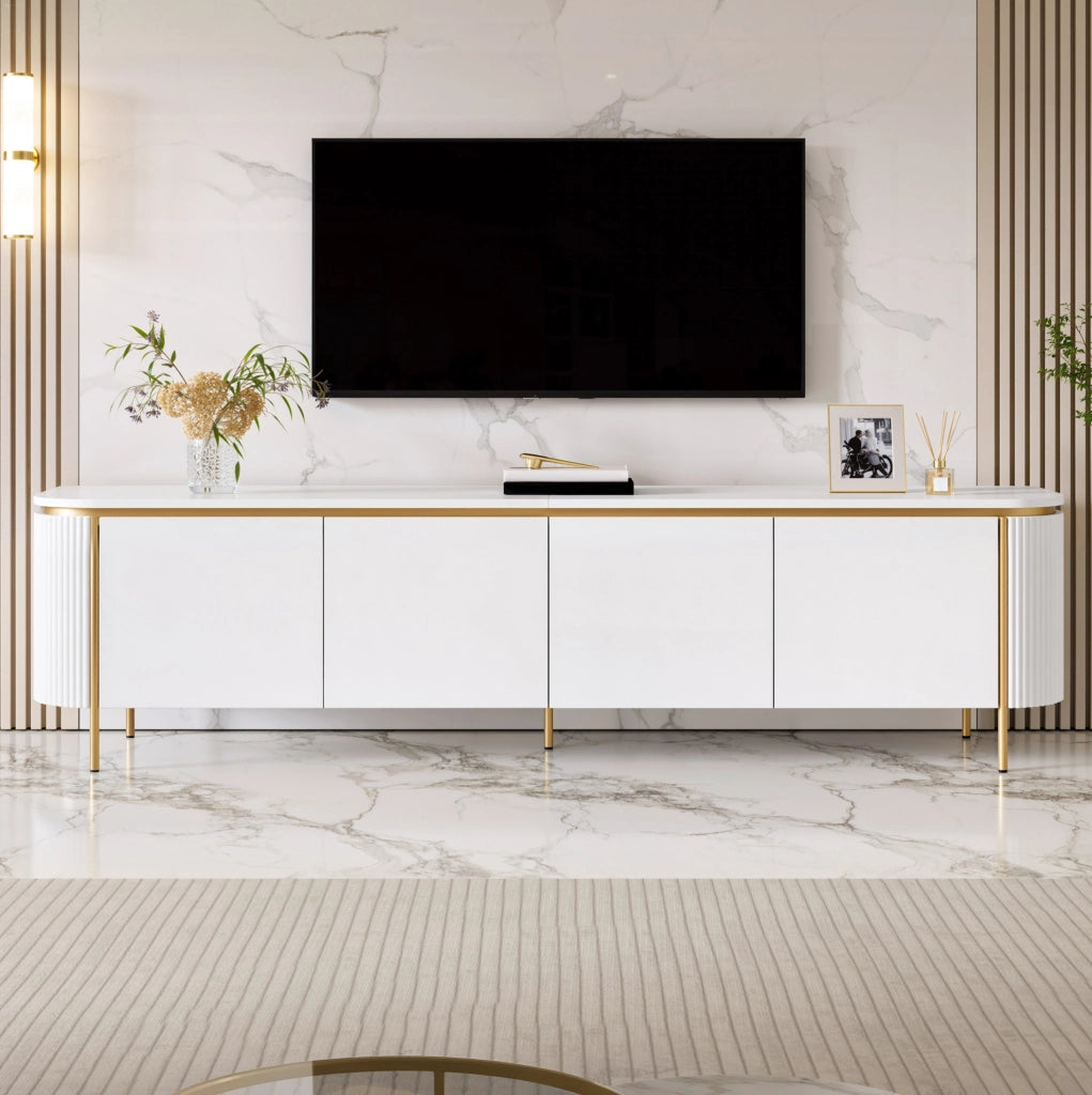Mobile TV bianco 180 cm con 6 ante e passacavi