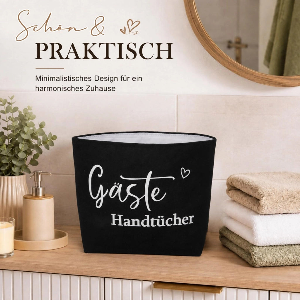 Cesto per asciugamani da bagno in cotone e lino, colore nero, dimensioni 30x20x12 cm