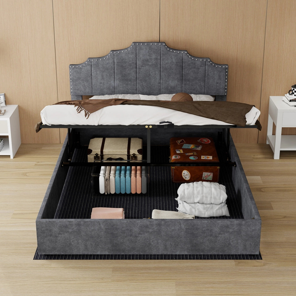 Letto matrimoniale 140x200 cm imbottito grigio