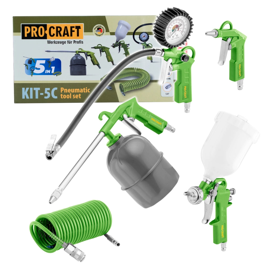 Kit accessori per compressore Procraft KIT-5C, 5 in 1, max 10 bar, tubo spiralato 5 m