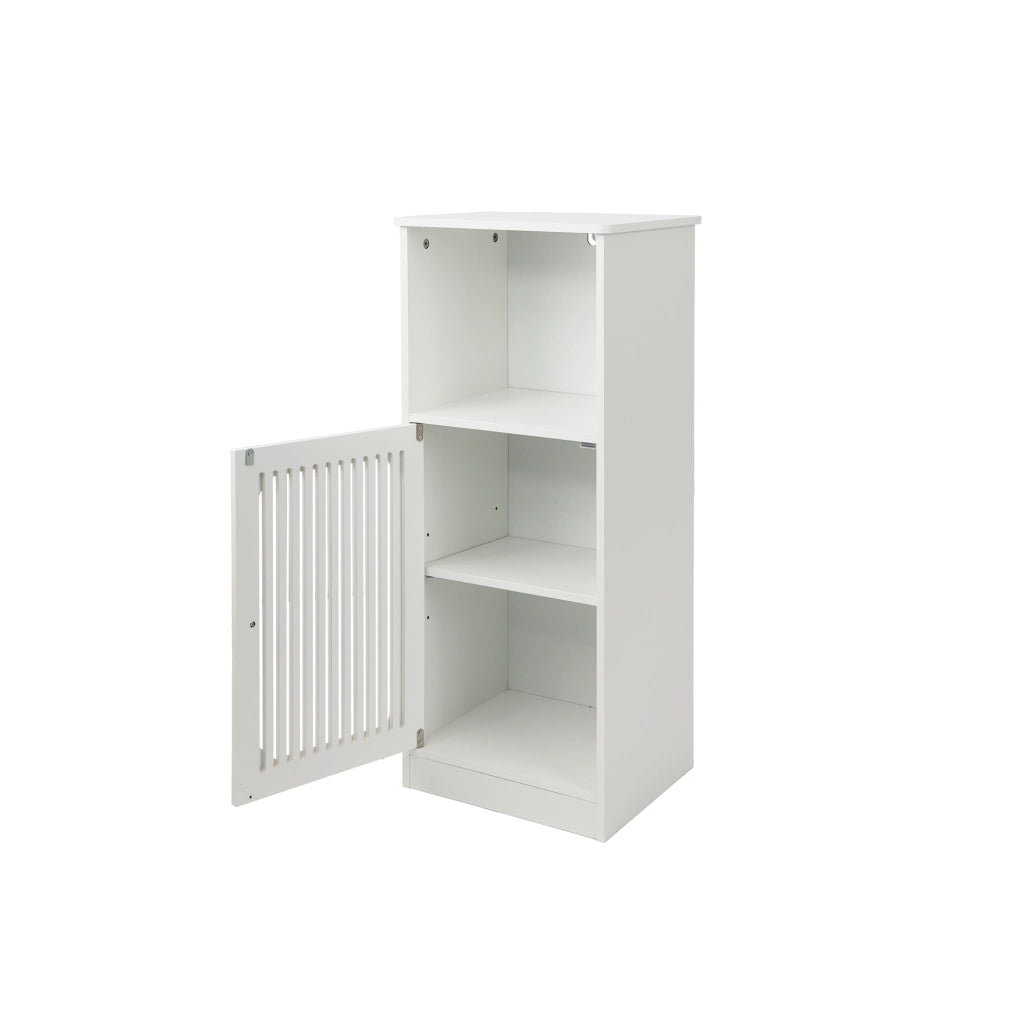 Mobile da bagno bianco con ante a lamelle, multistrato, design salvaspazio
