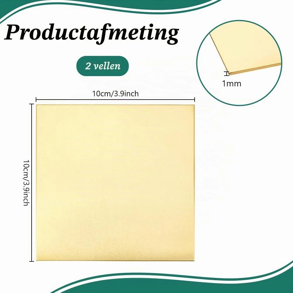 Lastra di ottone, 100x100 mm, spessore 1 mm, 2 pezzi, quadrata, color oro, ideale per lavori di bricolage