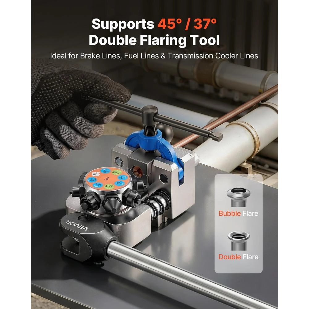 Kit Svasatura Doppia 45° e 37° per Tubi Freno CT-3300B in Acciaio al Carbonio con Valigetta e Tagliatubi Robusto per Officina