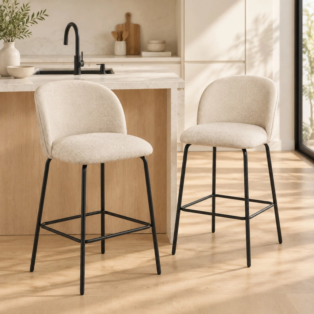 Set di 2 sgabelli da bar con schienale e poggiapiedi in poliestere beige