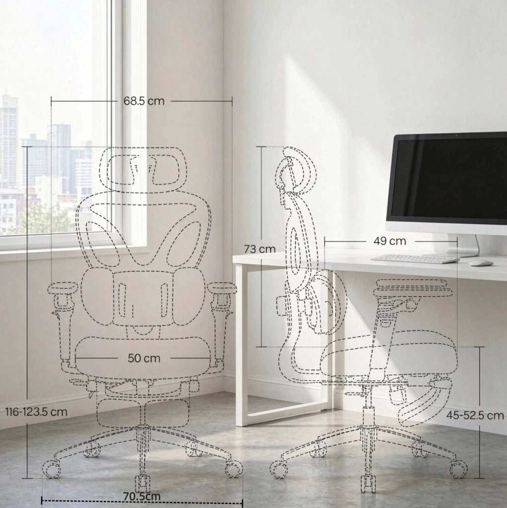 Sedia da ufficio ergonomica grigia con poggiapiedi estraibile