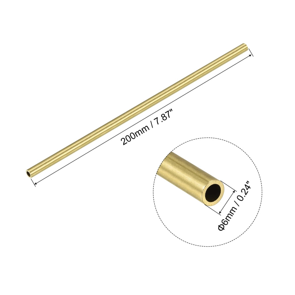Tubo di ottone, sezione circolare, diametro 6 mm, spessore della parete 1 mm, lunghezza 200 mm