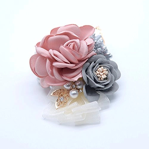 Fiore da polso con rose satinate, color champagne, 10 x 8 cm