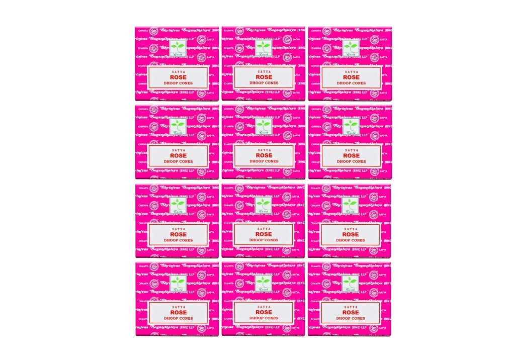 Coni profumati Satya, 12 pezzi, color rosa, profumo di Nag Champa