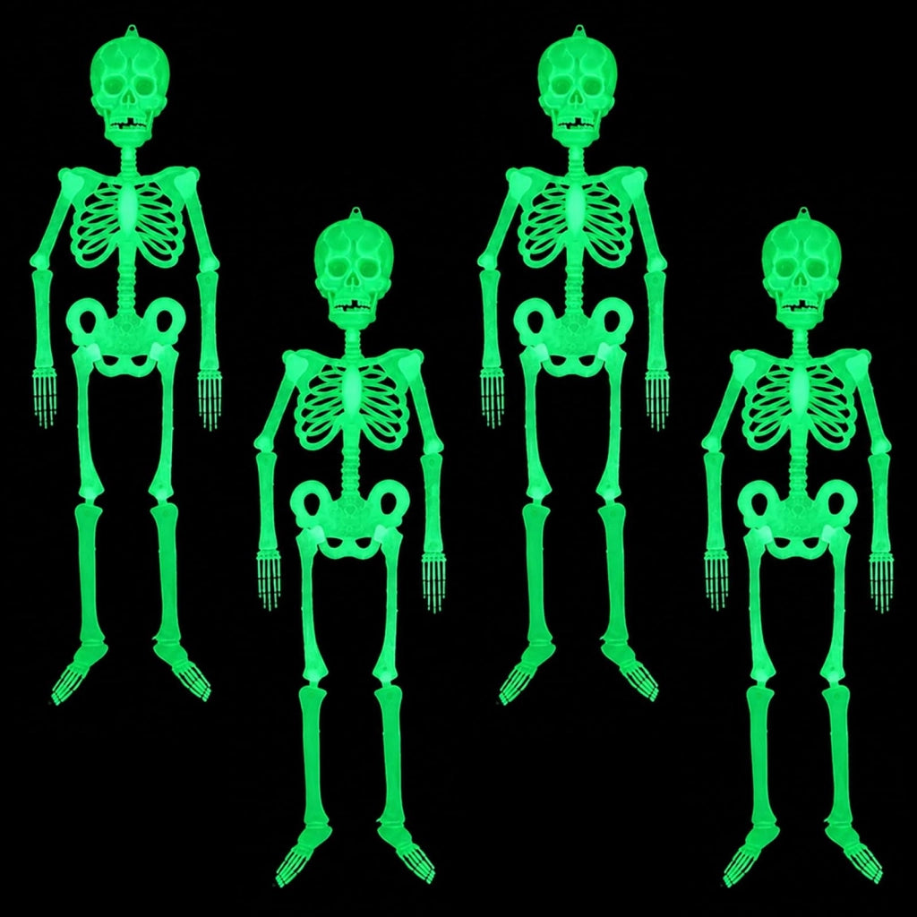 Set di 4 scheletri luminosi per Halloween, 30 cm, che si illuminano al buio