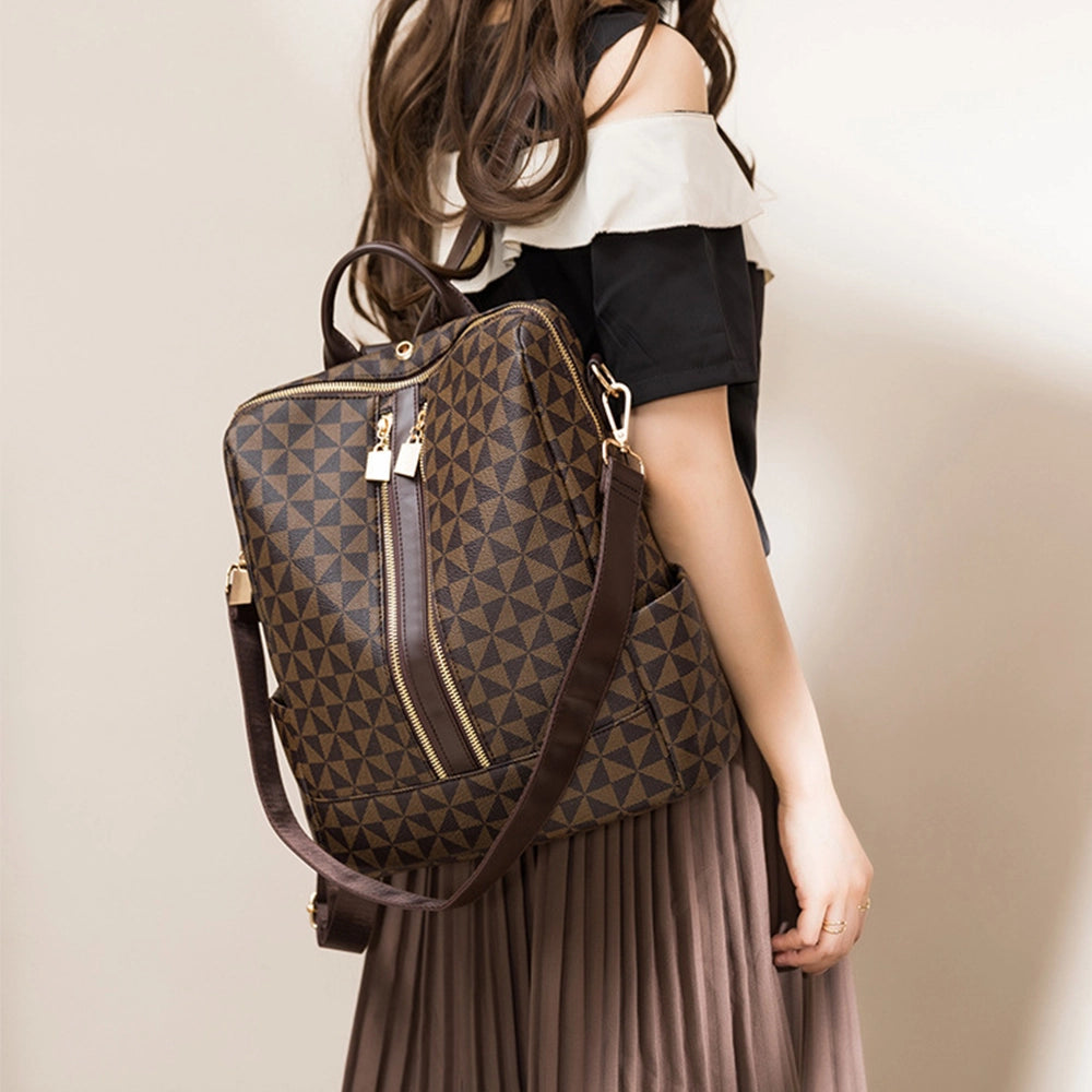 Zaino da donna in PU color caffè con borsa piccola