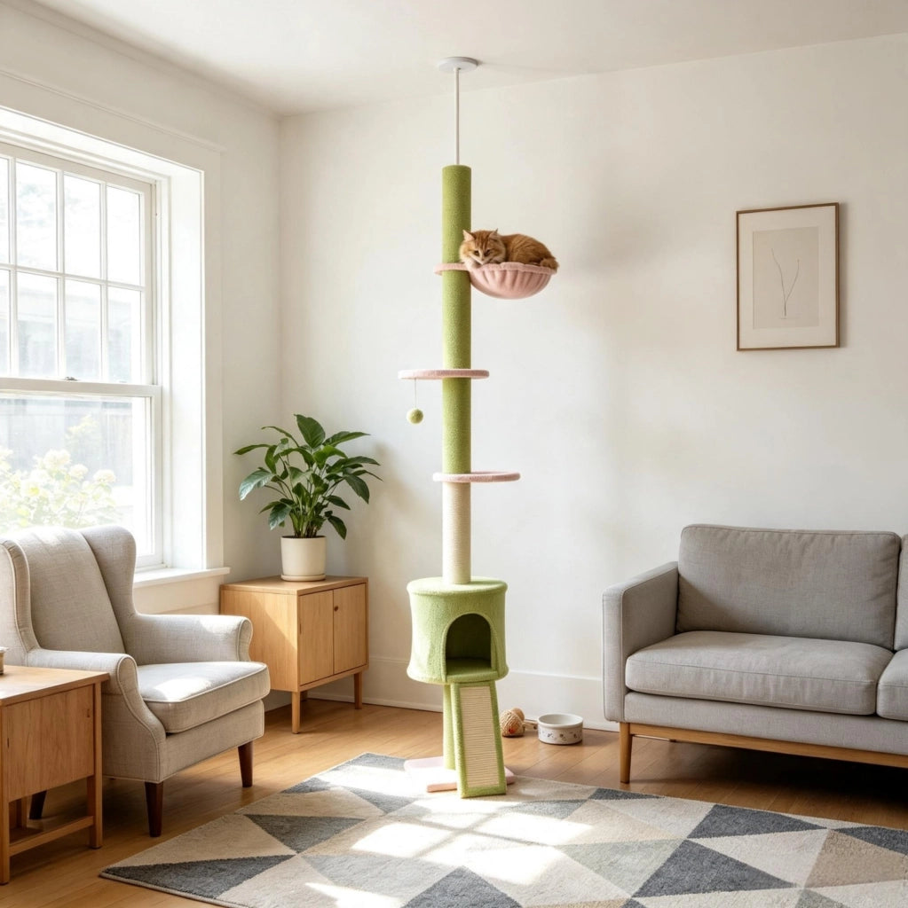 Tiragraffi per gatti da pavimento a soffitto regolabile 220-240 cm verde