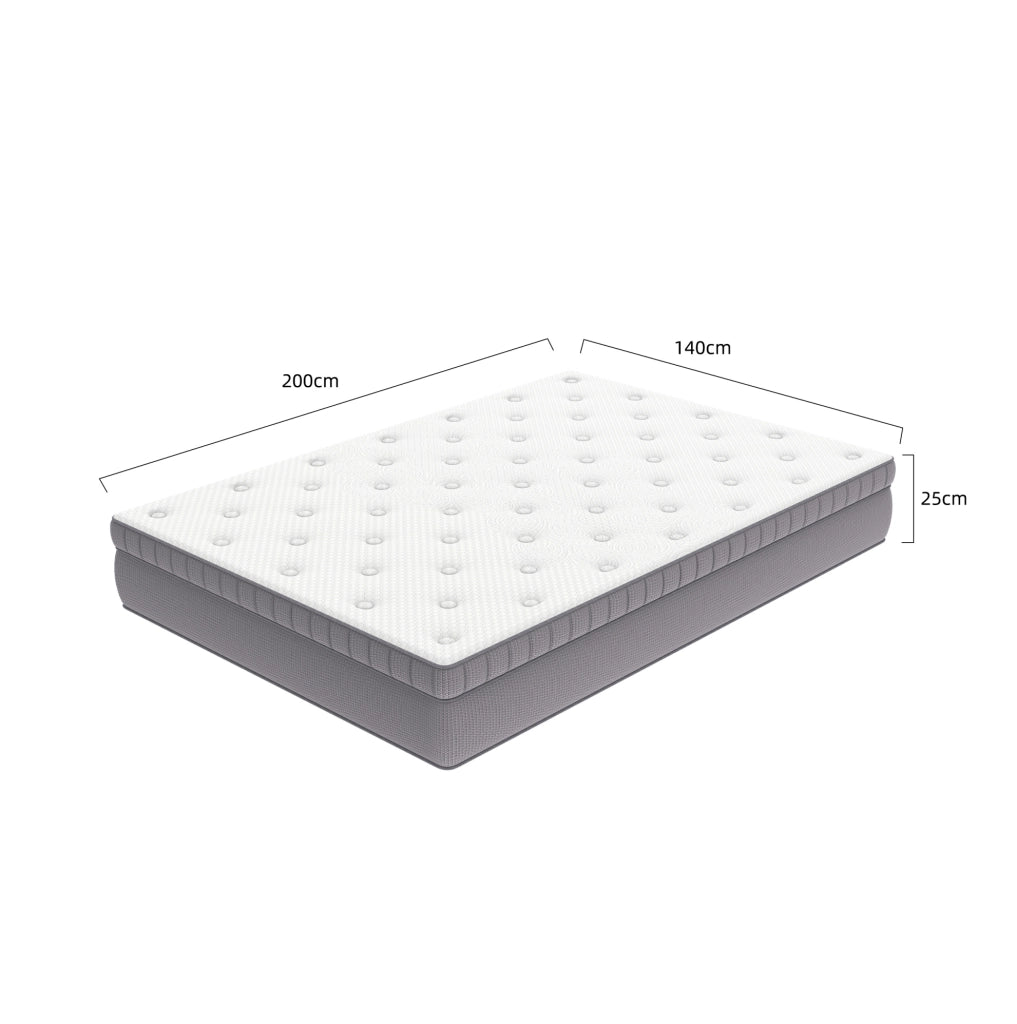 Materasso ULEVR 140x200x25 cm a 7 zone con molle e schiuma, supporto perimetrale rinforzato, bianco antico