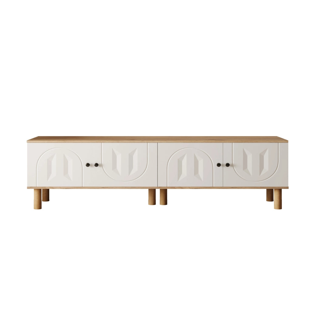 Mobile TV con contenitore 170 cm bianco e legno per soggiorno