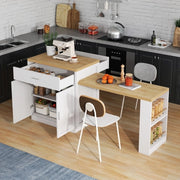 Isola cucina bianca con tavolo estraibile, prese USB e vani
