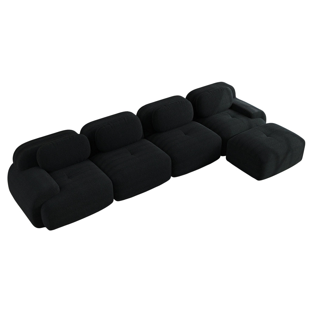 Divano angolare modulare in velluto a coste nero 388 × 178 cm
