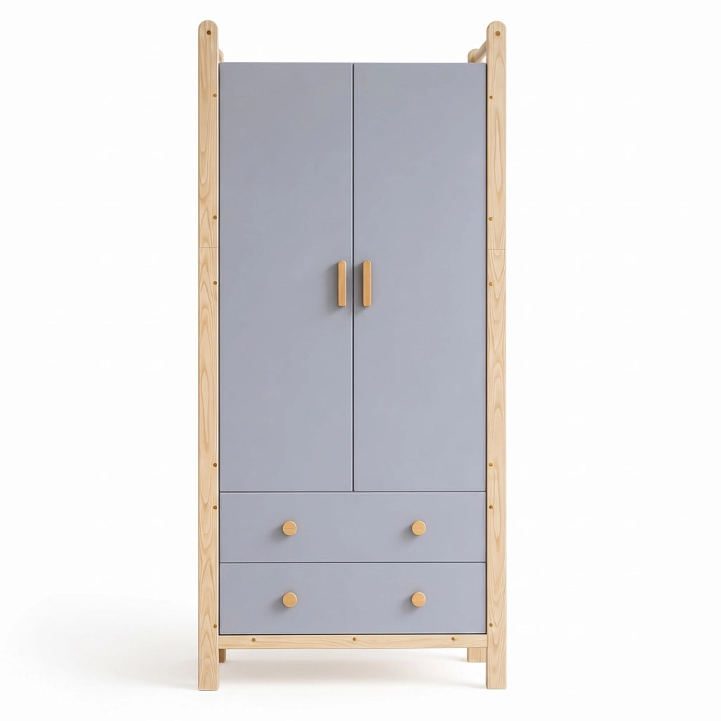 Armadio 90x45x180 cm a 2 ante con appendiabiti e 2 cassetti blu