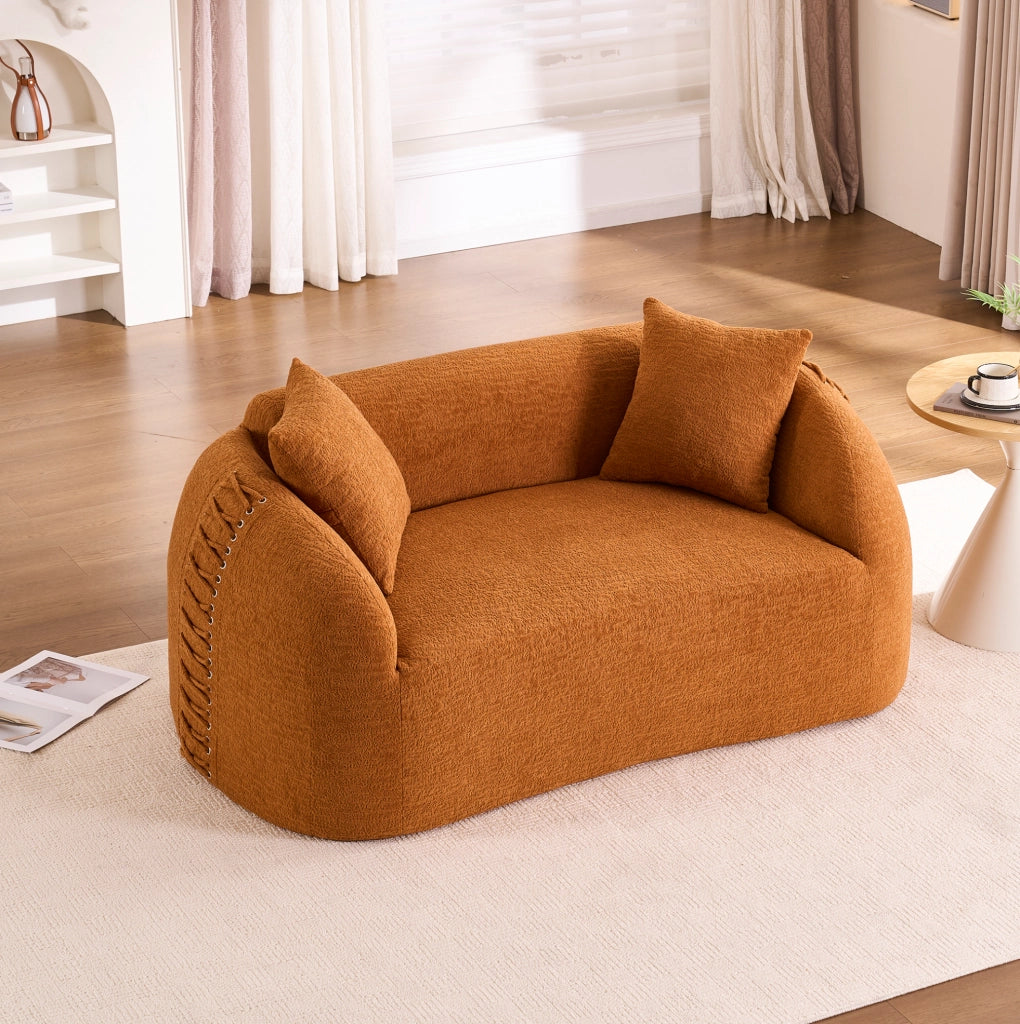 Divano 2 posti curvo 155x90 cm in ciniglia arancione, compatto