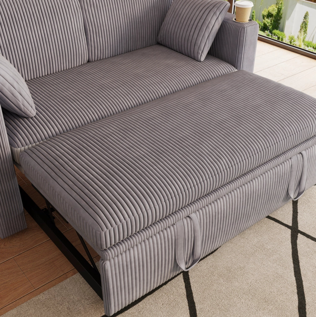 Poltrona letto 3 in 1 in velluto a coste grigio con USB