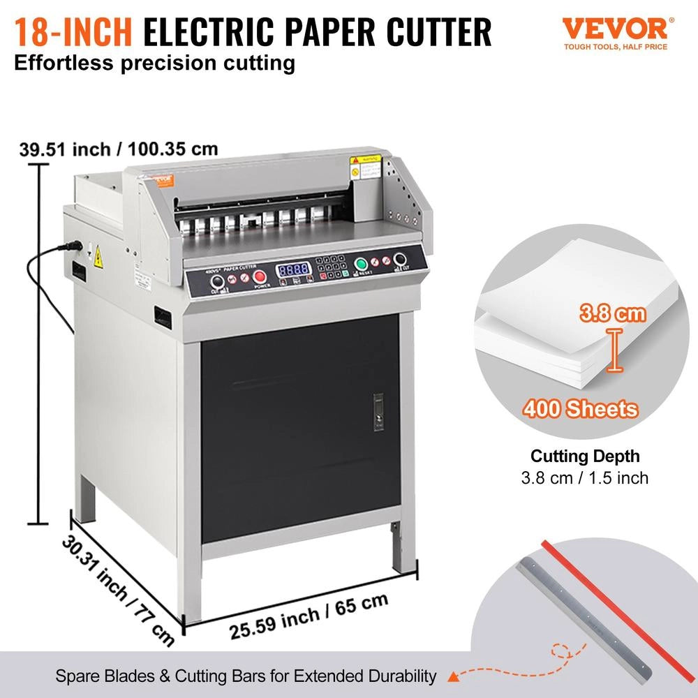 Taglierina Elettrica per Carta e Cartone 450VS+ Spessore 40 mm Taglio da 50 a 450 mm con Display LCD e Guida Infrarossi Robusta per Ufficio