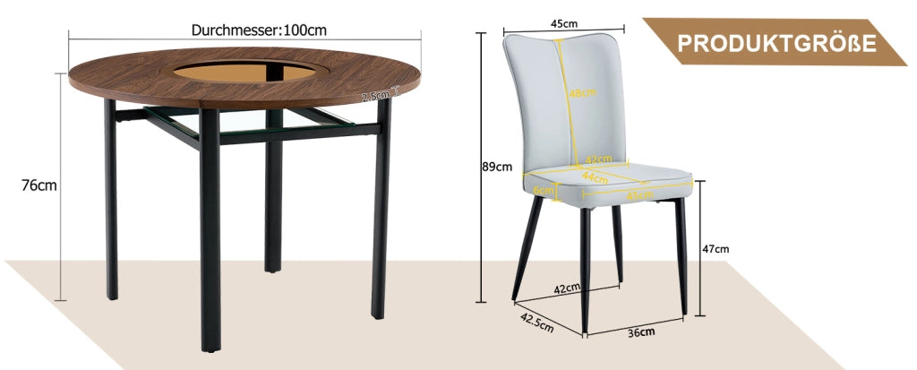Set da pranzo moderno con tavolo rotondo da 100 cm e 2 sedie in PU grigio chiaro