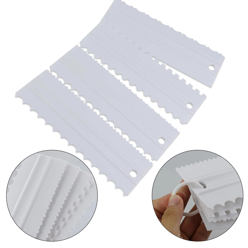 Set di spatole per torte, 4 pezzi, 8 modelli, plastica, bianco, 23x7,5 cm