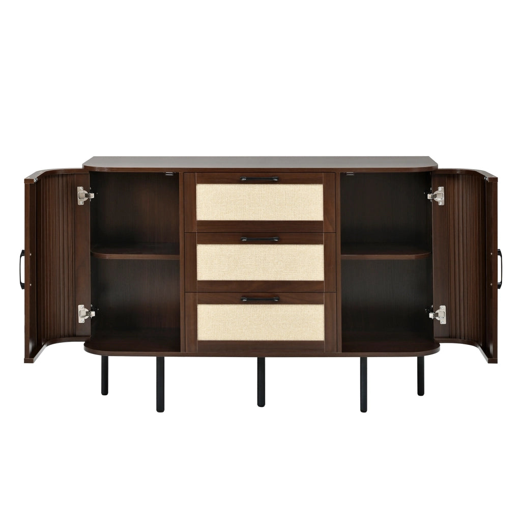 Set di mobili color noce con mobile TV, credenza e armadio alto