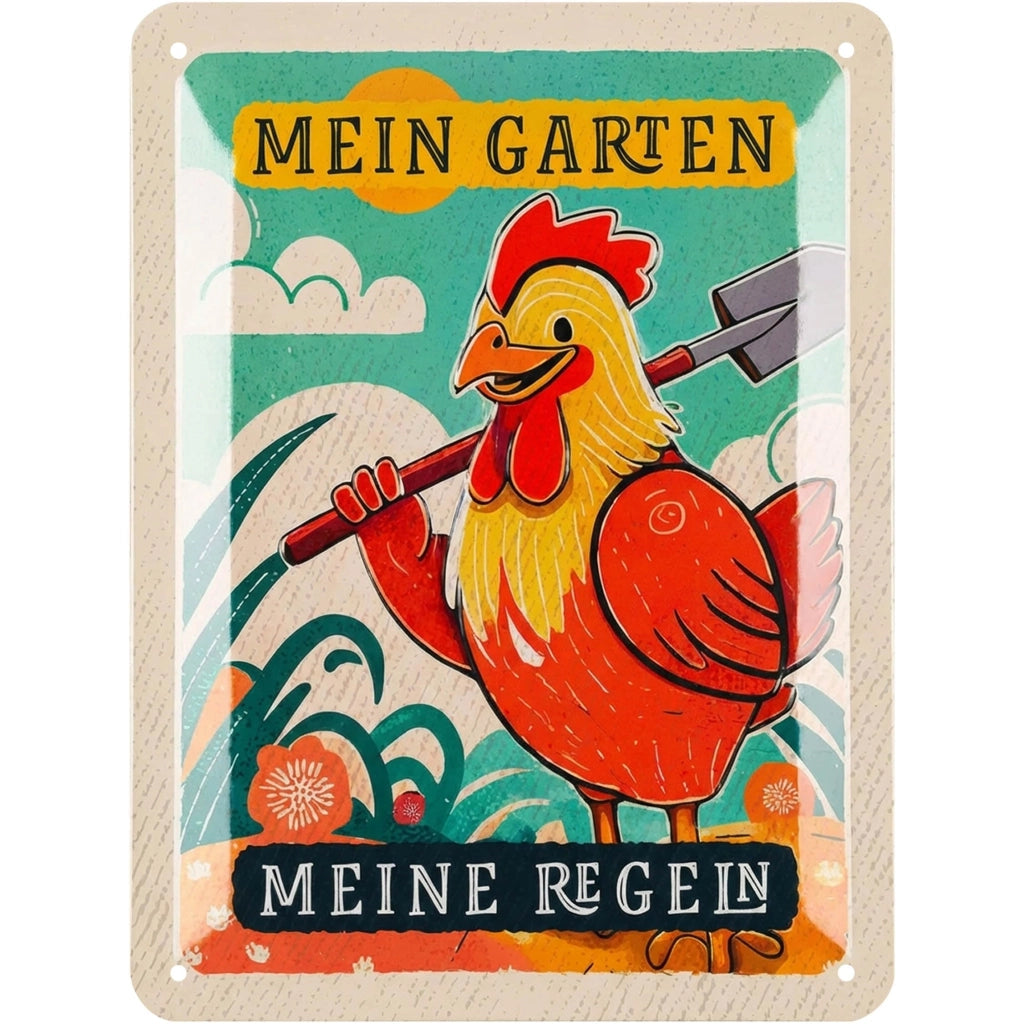 Targa metallica "IL MIO GIARDINO, LE MIE REGOLE", 15x20 cm, decorazione da interno